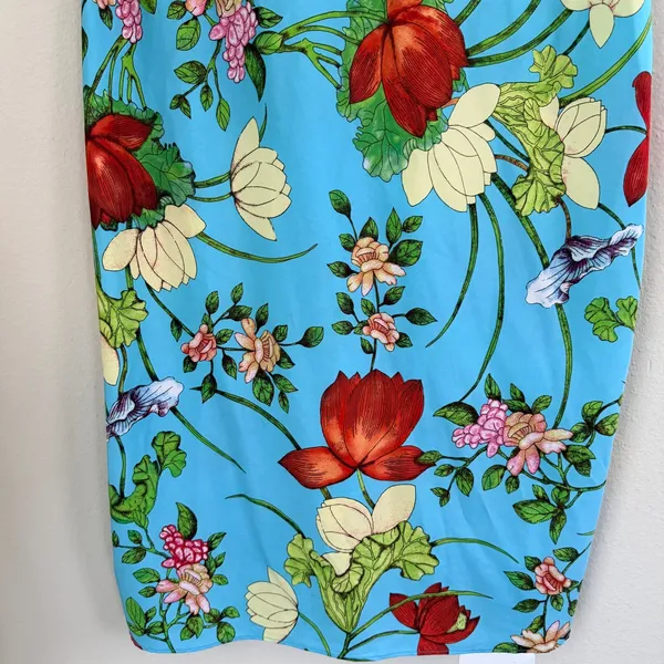 Natori Floral Satin Slip Midi Dress Womens Medium Blue Chemise Nightgown‎ - Image 6