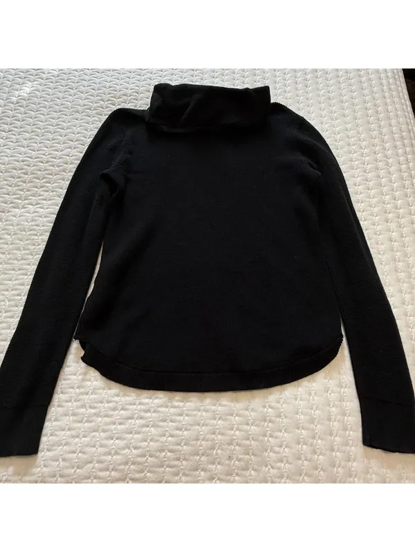 Lauren Ralph Lauren Black Waffle Knit Cowl Neck Long Sleeve Sweater Sz S Small - Image 10
