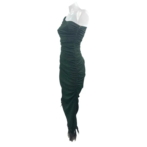NEW Saylor Hilaria Feather Metallic Ribbed Knit Ruched Midi Bodycon Dress Sz XS - Image 2