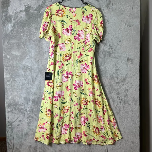 Lulus Parisian Picnic Green Floral Jacquard Puff‎ Sleeve Midi Dress XXL New - Image 3