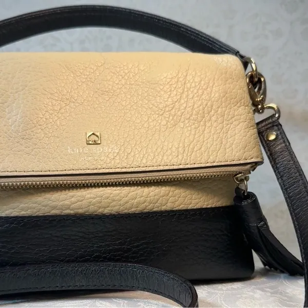 Kate Spade Southport Avenue Maria Ivory Black Leather Satchel Crossbody Bag - Image 5