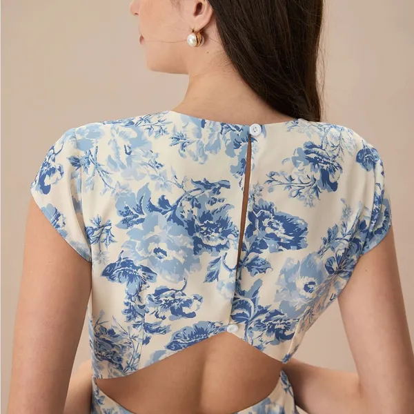 RIHOAS The Blue Round Neck Cap Sleeve Floral Midi Dress 76 - Image 5
