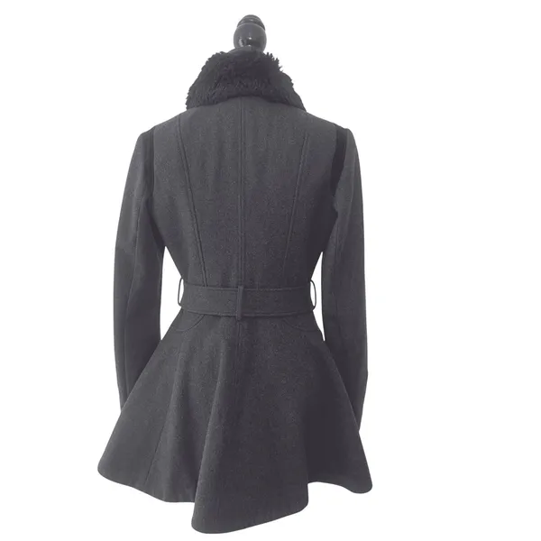 Laundry by Design Women Charcoal Gray Wool Blend Faux Fur Collar Belted Coat M - Image 2