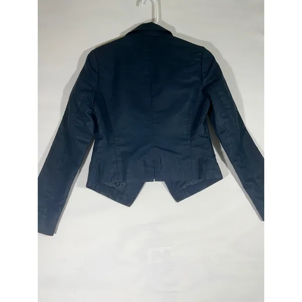 DKNY Jeans Asymmetrical Zip Jacket‎ Women Petite S Navy Moto Crop Biker Modern - Image 2