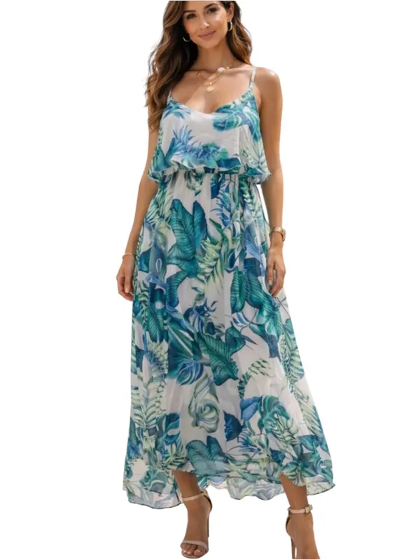Elena Baldi Old Money Quiet Luxury Boho Green Floral Flowy Maxi Dress S - Image 4