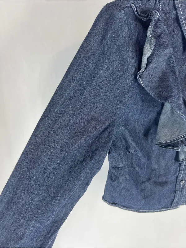 Avec Les Filles Ruffle Yoke Denim Button-Up Shirt Medium Blue Size M - Image 5