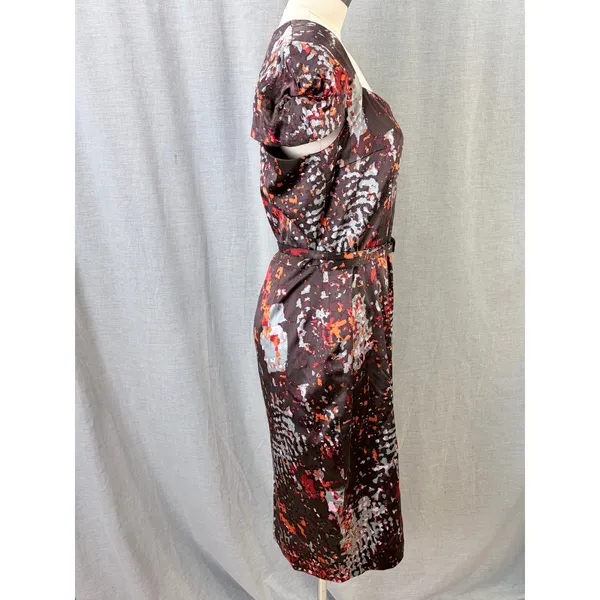 David Meister‎ Brown Abstract Print Silk Blend Belted Sheath Dress 12 - Image 10