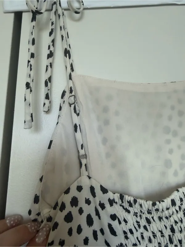Francesca's Cream and Black Polka Dot Tie-Shoulder Sundress - Image 8