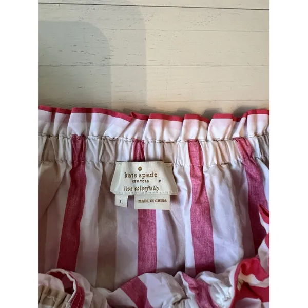 Kate Spade‎ New York Pink Striped Off Shoulder Ruffle Cotton Top H317 Large - Image 3