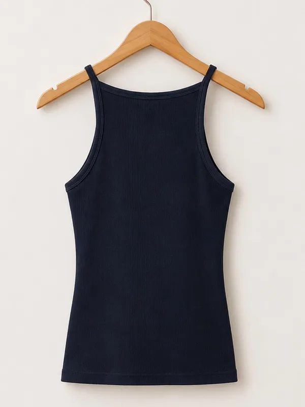 SKIMS Black Micro Ribbed High Neck Halter Luxe Loungewear Tank Top Size Medium - Image 6