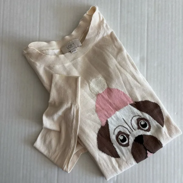 Loft pug 100% cotton crewneck sweater size xs - Image 2