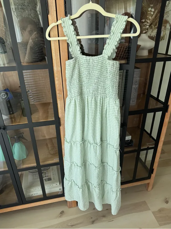 Altar’d State gingham smock maxi dress midi ruffle tiered nap sage mint - Image 2