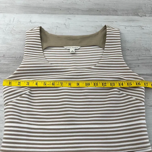 Banana Republic Brown White Striped Midi Dress 10 Sheath Career Workwear Chic - Image 9