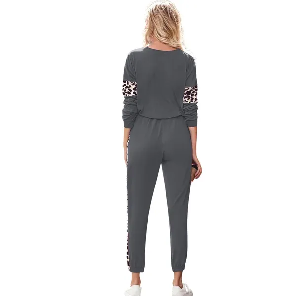 NWT PRETTYGARDEN Leopard Lounge Set‎ Joggers Top Dark Gray Small - Image 4