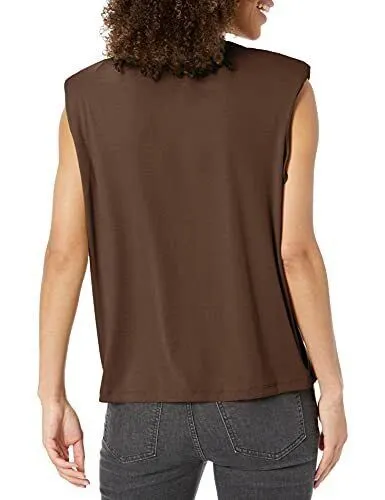 4TH & RECKLESS Devon Padded Shoulder T-Shirt Chocolate - Image 2