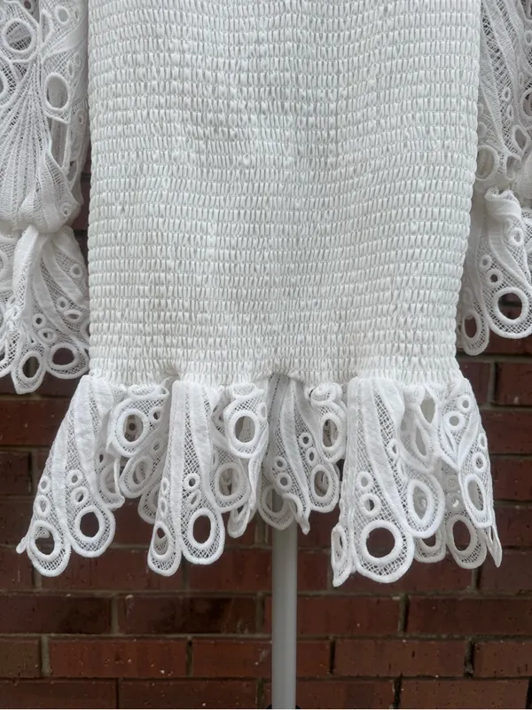 Pretty Little Thing White Lace Sleeve Shirred Bodycon Mini Dress Size 6 New NWT - Image 7