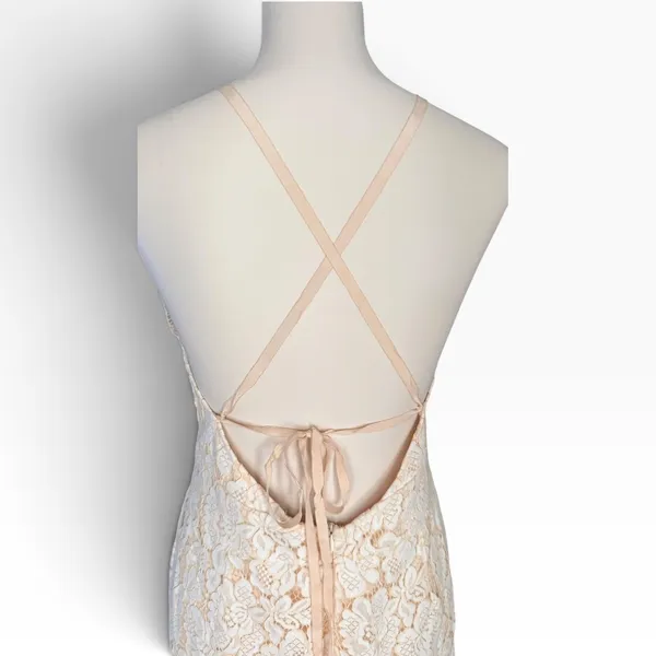Dress Forum L Ivory Lace Open Back Cocktail Occasion Dress Wedding Halter Mini - Image 6