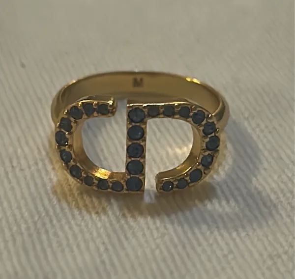 Petit CD Ring Gold-Finish Metal and Blue Crystals Size M - Image 4