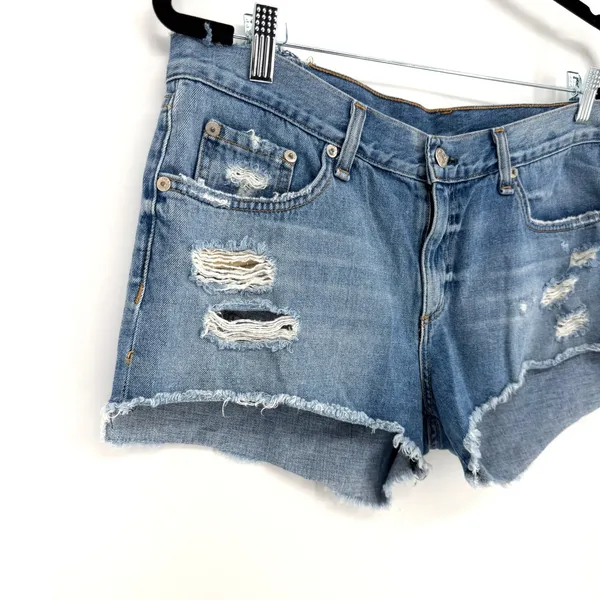 Rag & Bone Jean Shorts Gunner Distressed 30 Blue Raw Hem Cut Off Premium Denim - Image 2