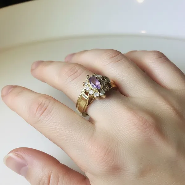 Simulated Amethyst and Crystal Halo Ring Gold - Image 2