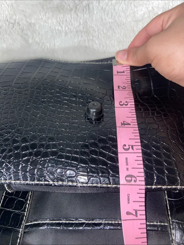 Black Nylon Tote Bag with Croc-Textured Trim - Image 13