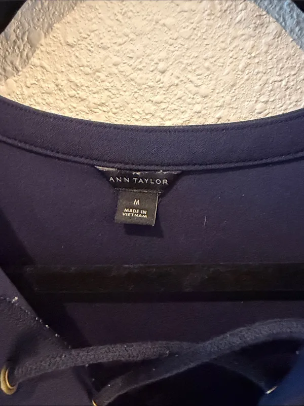 Ann Taylor Navy Lace-Up Peplum Blouse - Image 2