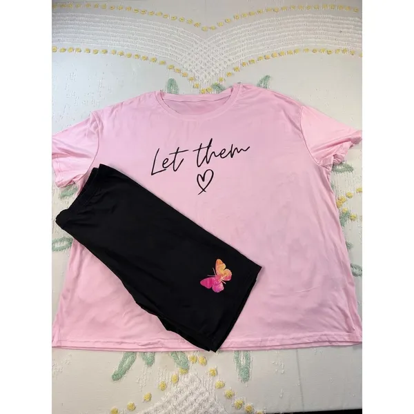 SHEIN CPink "Let Them" Graphic Tee &‎ Black Butterfly Biker Shorts oversized - Image 3