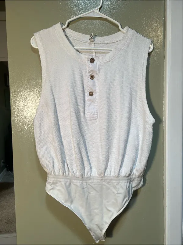 Intimately Free People Women's Size Medium Peek Aye Bodysuit White Half Button - Image 4