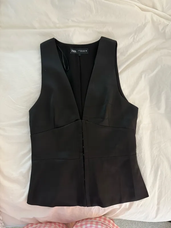 ZARA Sleeveless Satin Top Black - Image 2