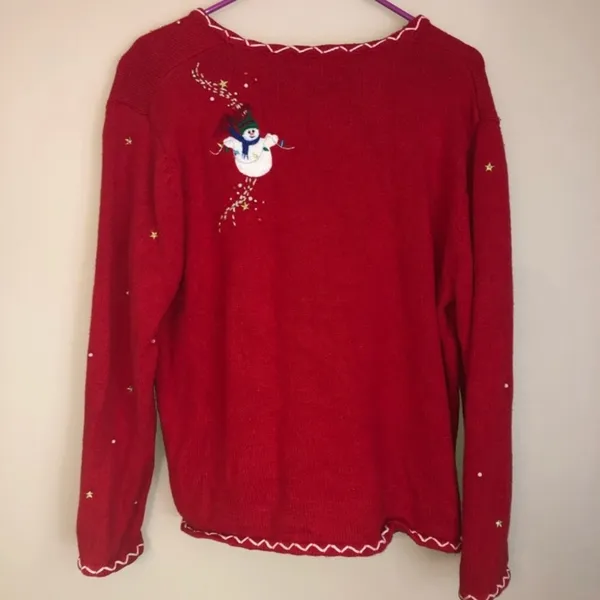 Vintage Red Christmas Snowman Holiday Sweater - Image 2