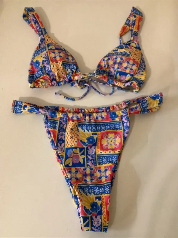 Women's Brazilian Cut Size Medium Bikini - Colorful Multi Color Floral Print. - Image 2