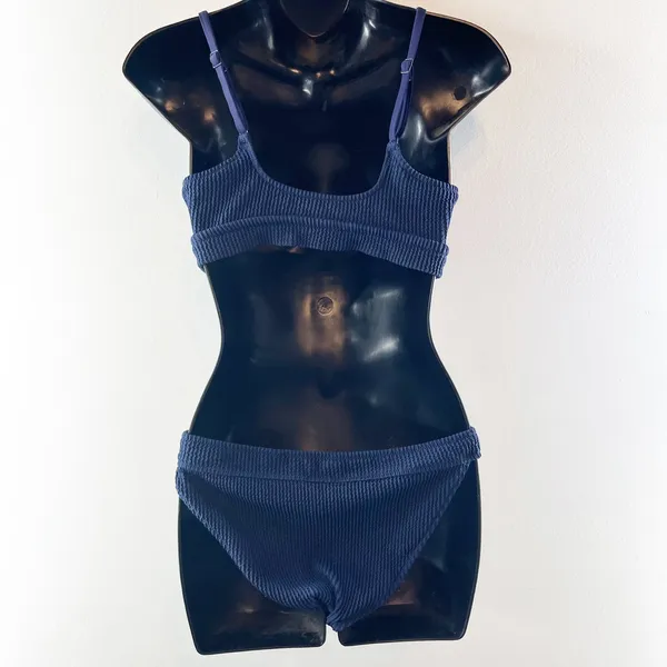 Aerie Crinkle Scoop Cutout Bikini Top & Pull Cheeky Bikini Bottom Set Navy Large - Image 6