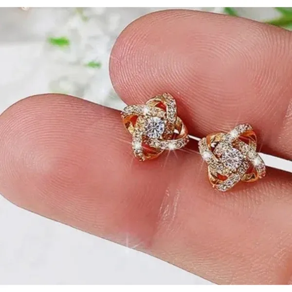 Women's‎ 14k Gold Plated S925 Knot Simulated Diamond Stud Earrings - Image 4
