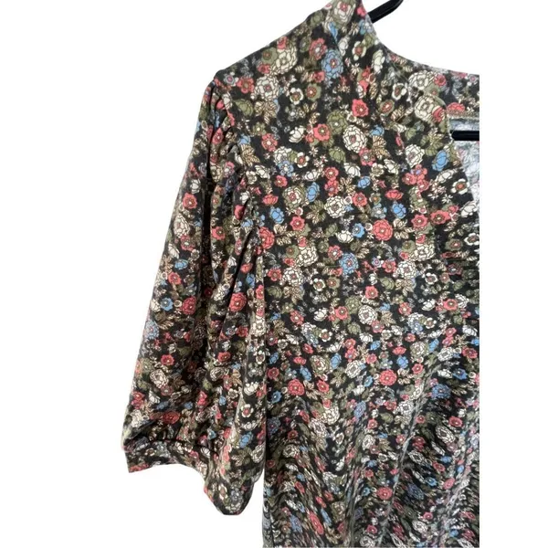 Unbranded Floral Patterned Short Sleeve Flowy Blouse Brown Size M - Image 2