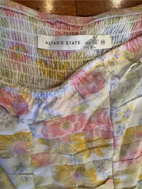 Altar'd State Lila Floral Patchwork Mini Dress Size XS Ruffle Boho Pastel - Image 5