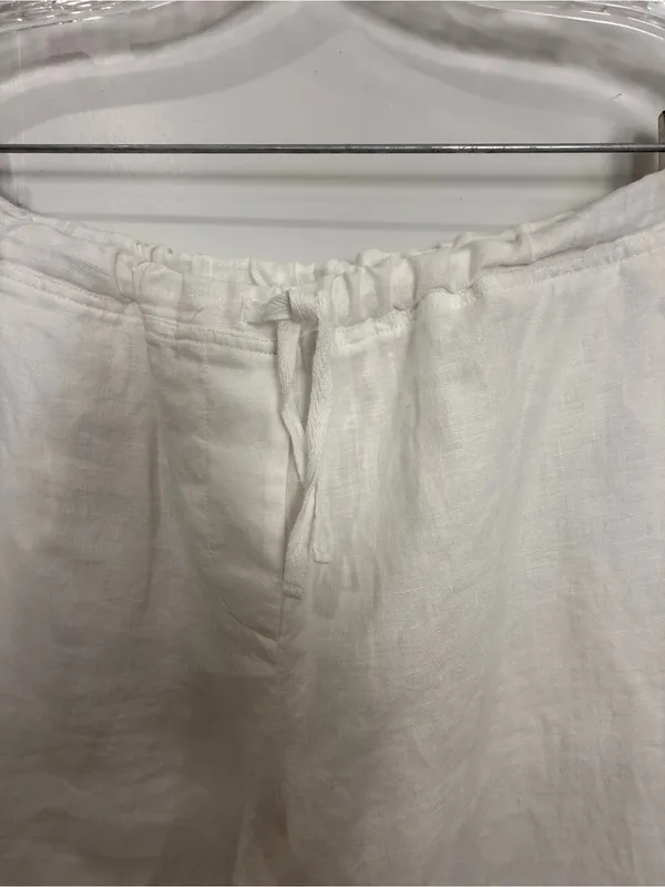 White Linen Drawstring Pants Size M - Image 2