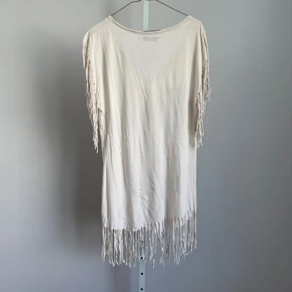 Bershka‎ Womens Large Fringe Tunic Top Free Show Graphic Bohemian Festival - Image 6