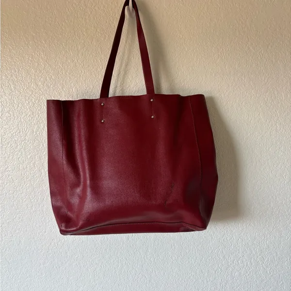 Fiore genuine Red Leather Tote red Crimson Grunge - Image 3