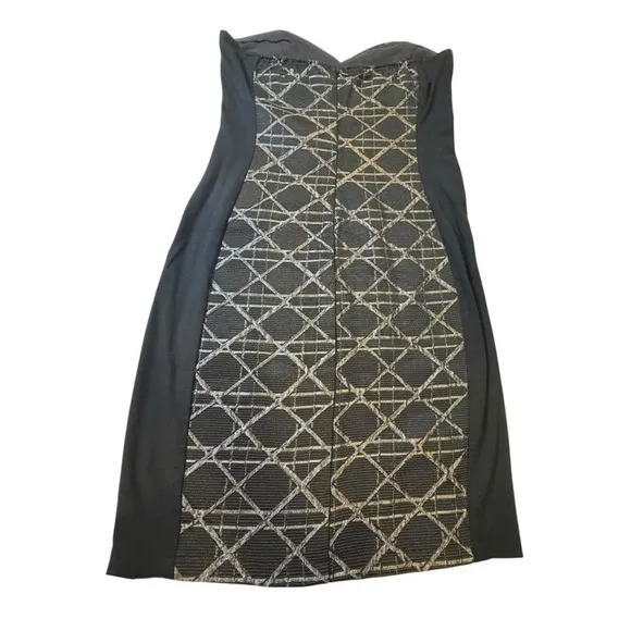 Aqua Black Geometric Jacquard Strapless‎ Sheath Dress Size S - Image 3