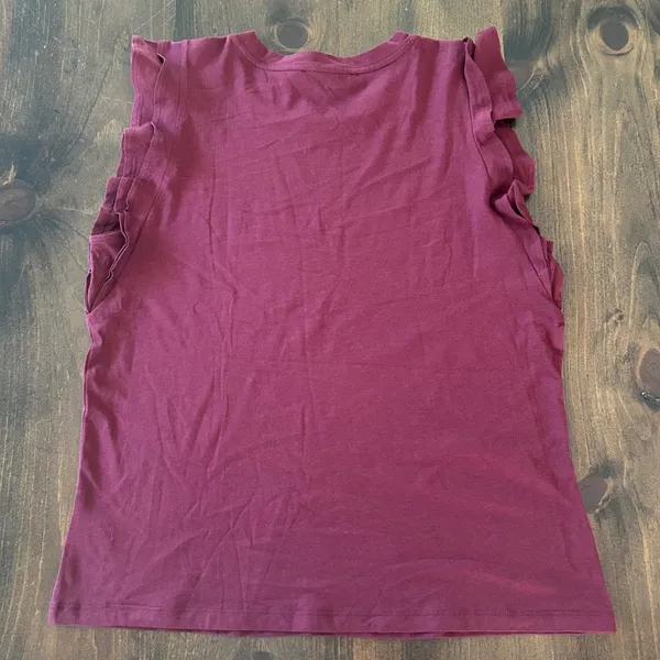 Michael Kors Ruffle Sleeve Top Medium Burgundy Gold Logo Tank Summer Casual - Image 3
