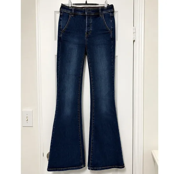 We The Free Flare Jeans 25 Dark Wash High Rise Button Fly Boho Y2K Free People - Image 2