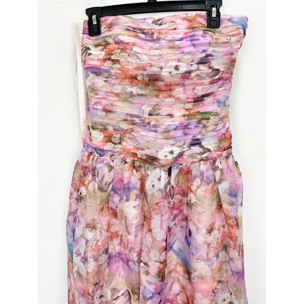 Lulus Kasandra Pink Multi Floral Organza Drop Waist Maxi Dress Formal Small NWT - Image 9