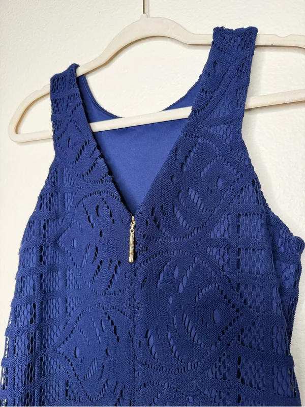 Lilly Pulitzer Women's Mango Shift Lace Knit Dress S Sleeveless Navy Blue - Image 7