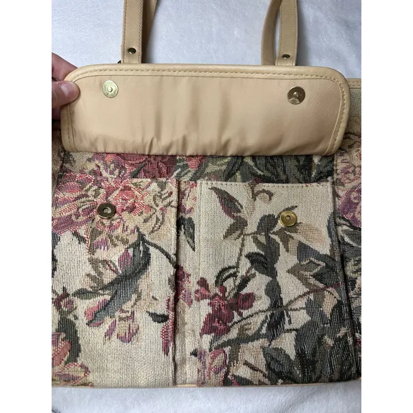 B Collection Floral Tapestry Shoulder Bag Beige Pink Vintage Rose Tote Pocket - Image 4