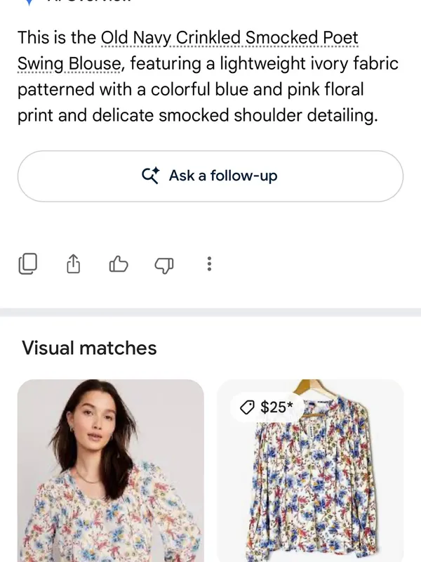 Old Navy White Floral V-Neck Blouse with Blue & Pink Blooms | Size Medium - Image 13