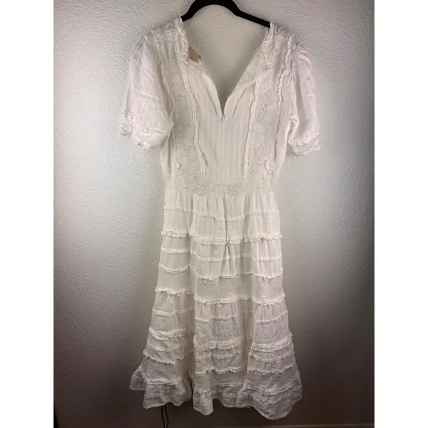 Anthropologie Love‎ The Label White Fairy Lace Tiered Ruffle Midi Dress Size M - Image 6