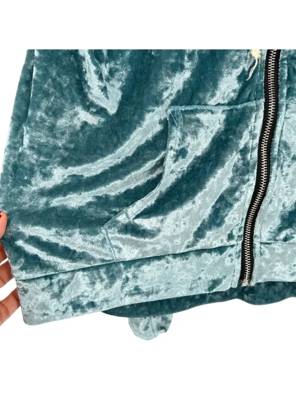POL Crushed Velvet Zip-Up Hoodie Front Pockets Size Large Cozy Chic Loungewear - Image 6