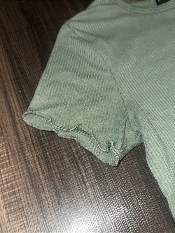 Olive Green/Sage Ribbed Short-Sleeve Top - Image 4