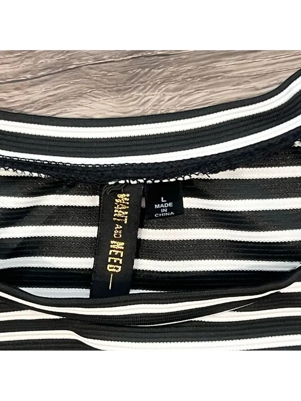 Want and Need Black White Stripe Cold Shoulder Dress Size Large SKU#C24319 - Image 5