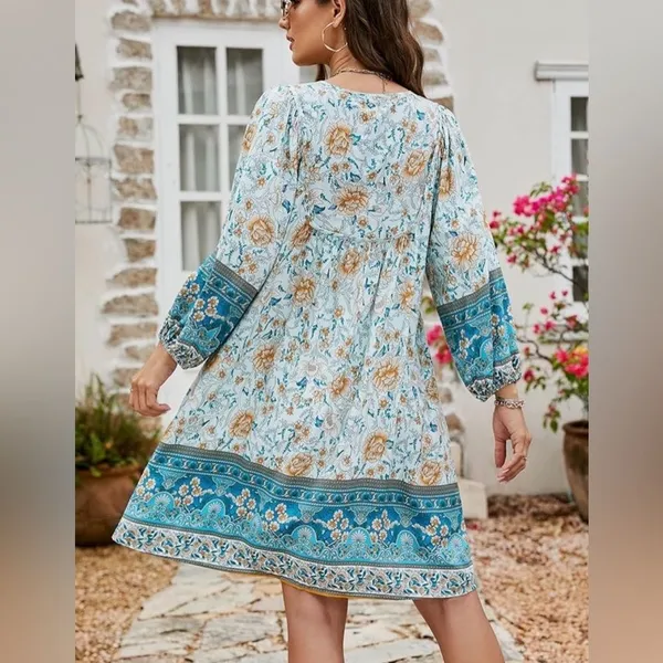 Bluetime Floral Boho Dress Blue Medium NWT - Image 2